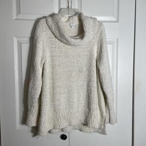 J Jill Sweater Women Extra Large Beige Cowl Neck Boucle‎ Knit Boxy Pullover Top